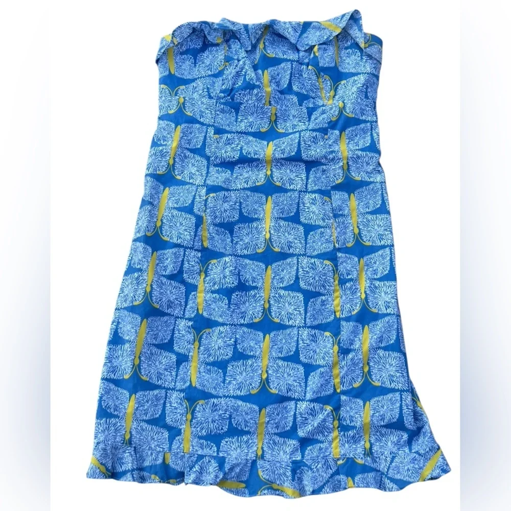 Lilly Pulitzer Franco butterfly blue yellow strapless ruffle mini dress Y2K - Picture 3 of 12